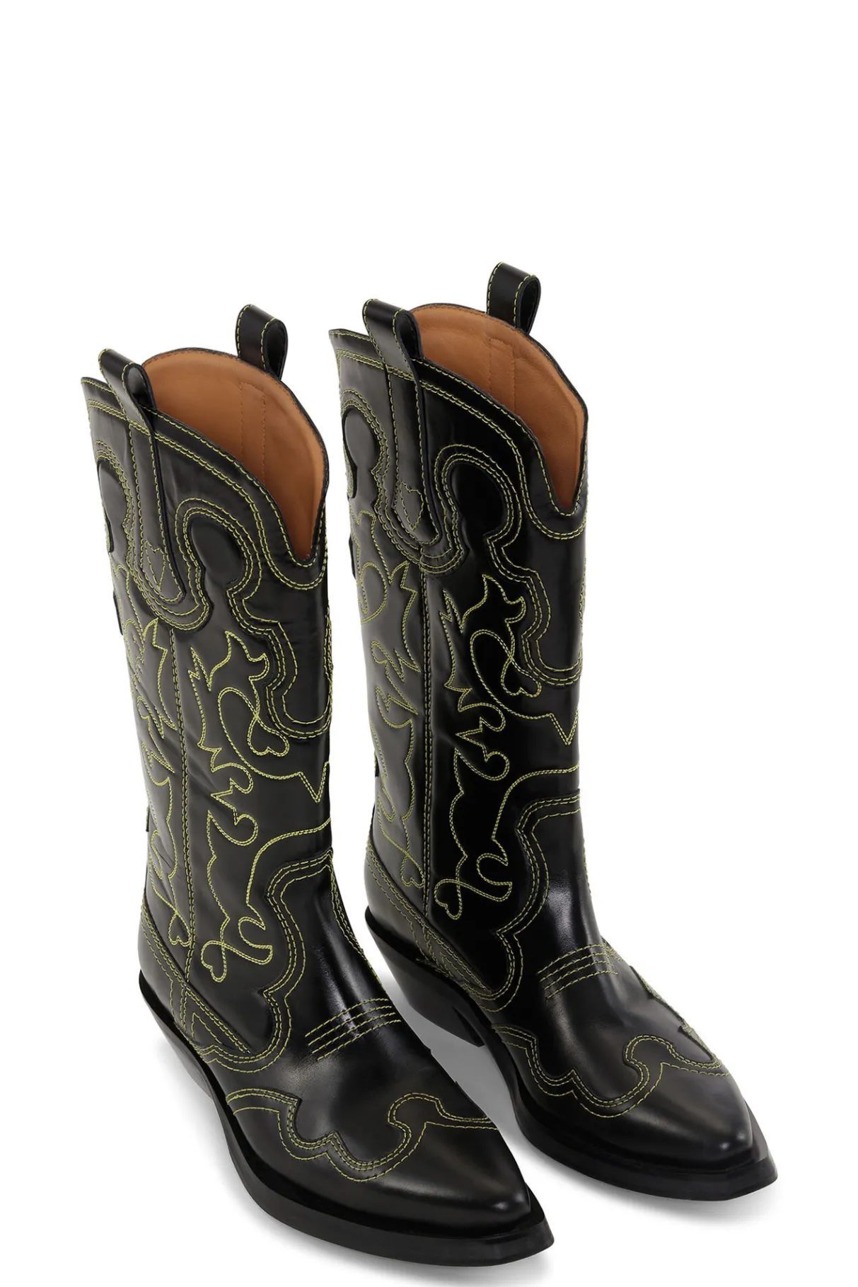 Outlet GANNI Embroidered Western Boots Black