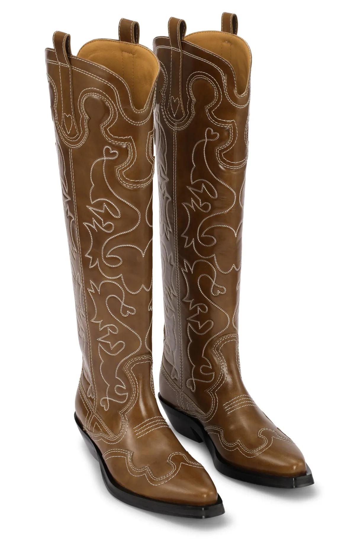 Clearance GANNI Embroidered Western Boots Tiger's Eye