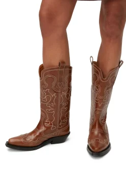 Best GANNI Embroidered Western Boots Tiger's Eye