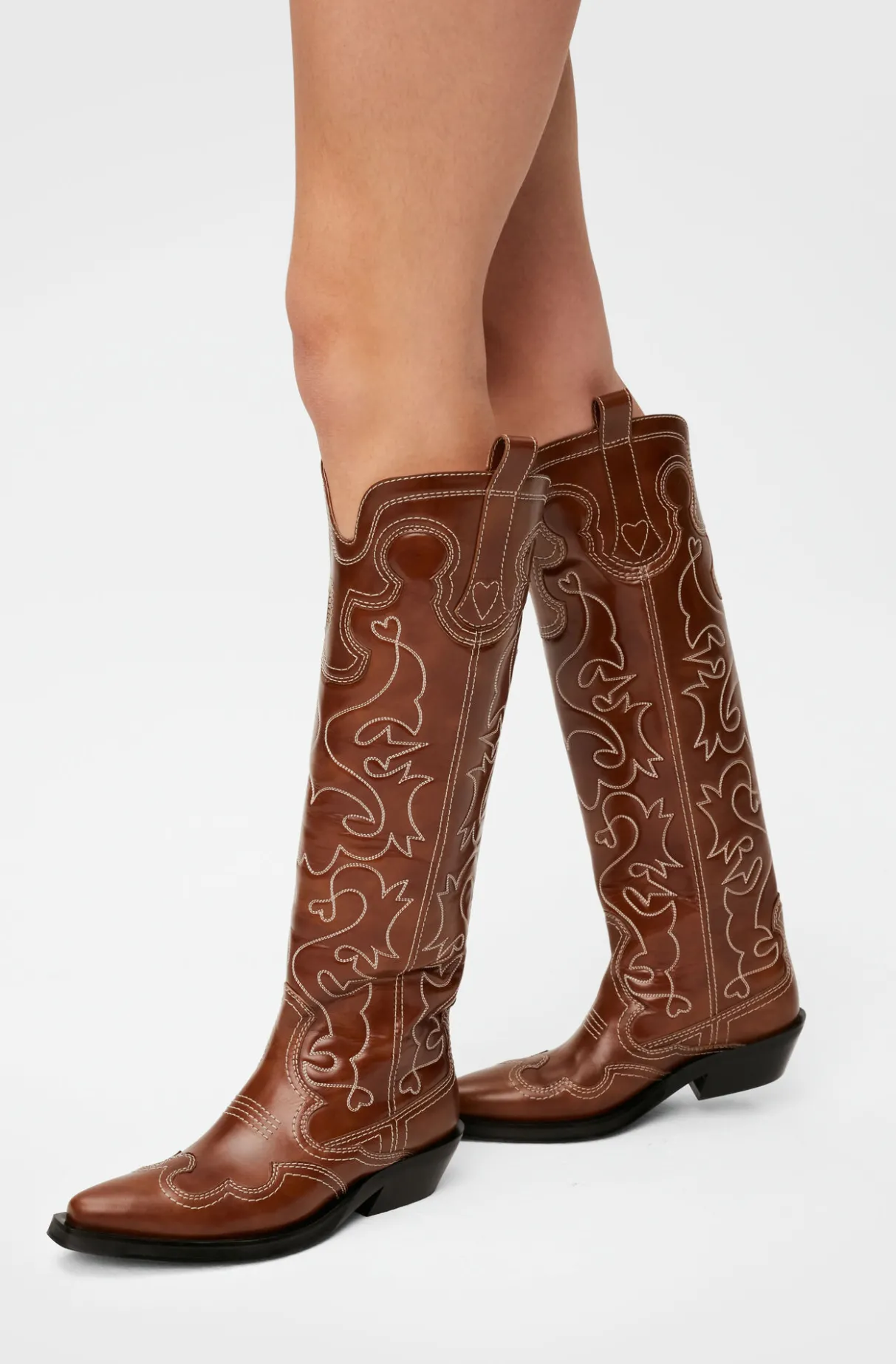 Clearance GANNI Embroidered Western Boots Tiger's Eye
