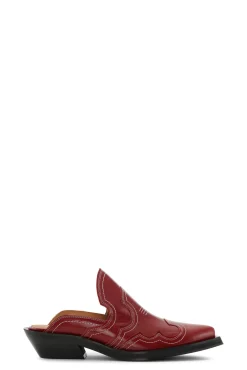 Best Sale GANNI Embroidered Western Mules Barbados Cherry