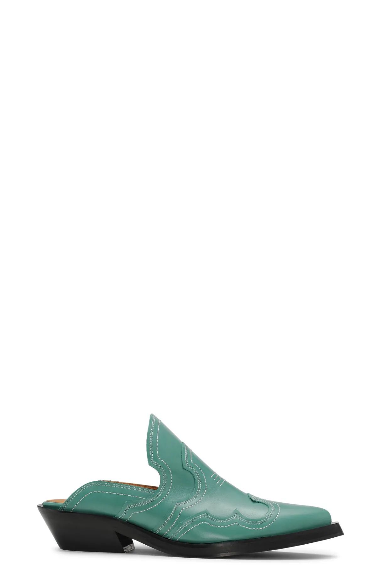 Outlet GANNI Embroidered Western Mules Bottle Green