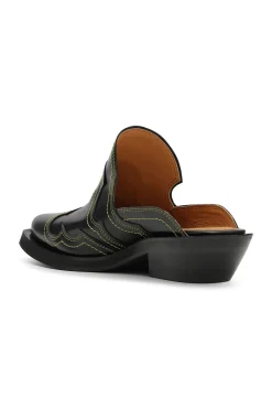Discount GANNI Embroidered Western Mules Black/Yellow