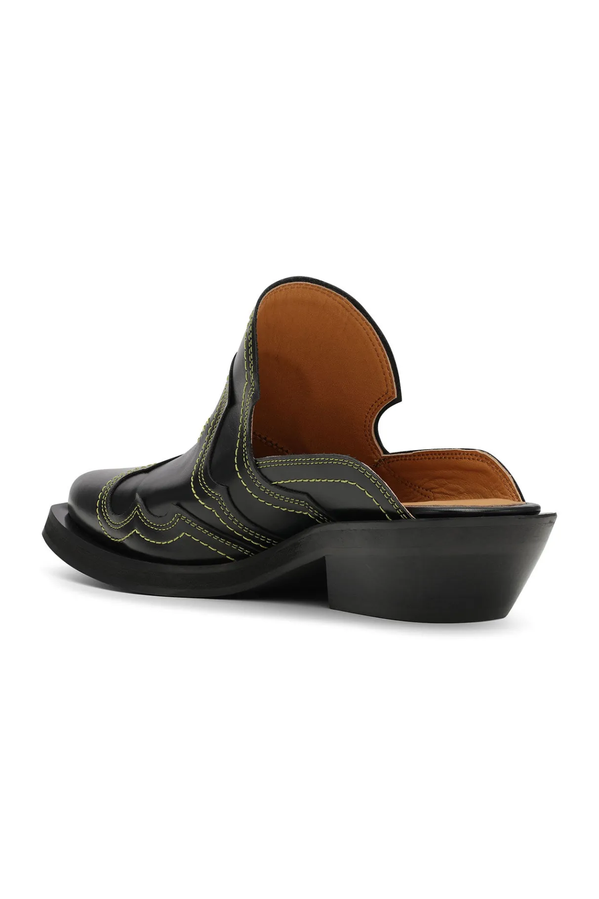 Discount GANNI Embroidered Western Mules Black/Yellow