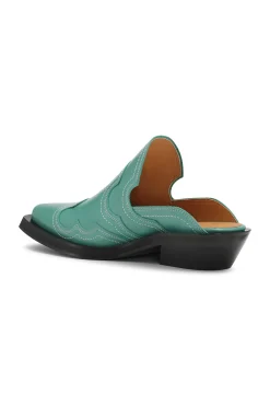 Outlet GANNI Embroidered Western Mules Bottle Green