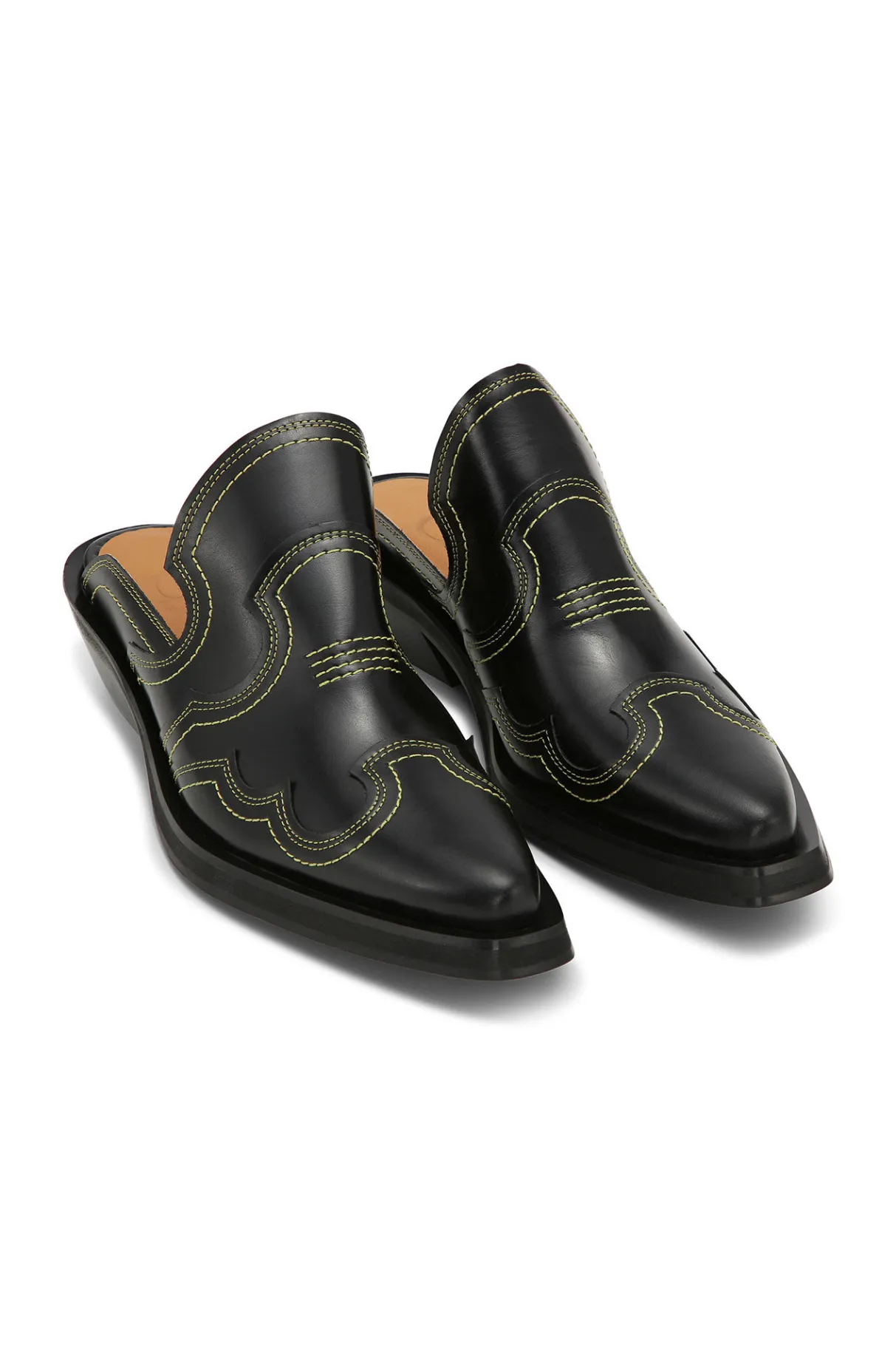 Discount GANNI Embroidered Western Mules Black/Yellow