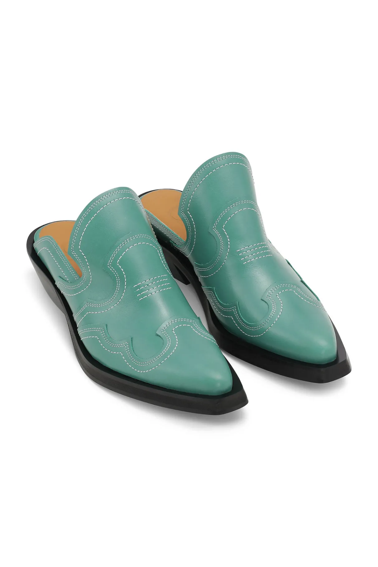 Outlet GANNI Embroidered Western Mules Bottle Green