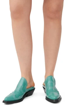 Outlet GANNI Embroidered Western Mules Bottle Green
