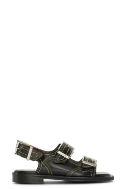 Best Sale GANNI Embroidered Western Sandals Black/Yellow
