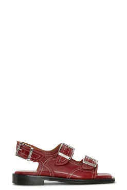 Online GANNI Embroidered Western Sandals Barbados Cherry