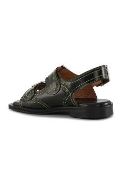 Best Sale GANNI Embroidered Western Sandals Black/Yellow