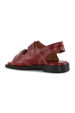 Online GANNI Embroidered Western Sandals Barbados Cherry