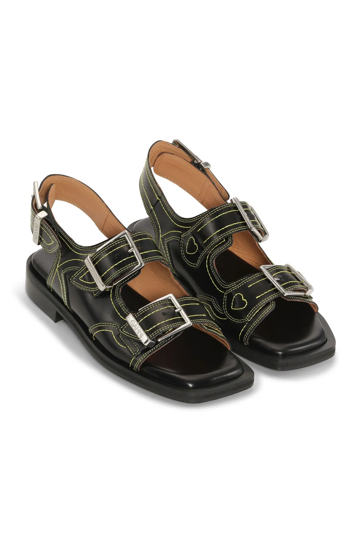 Best Sale GANNI Embroidered Western Sandals Black/Yellow