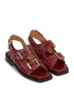 Online GANNI Embroidered Western Sandals Barbados Cherry