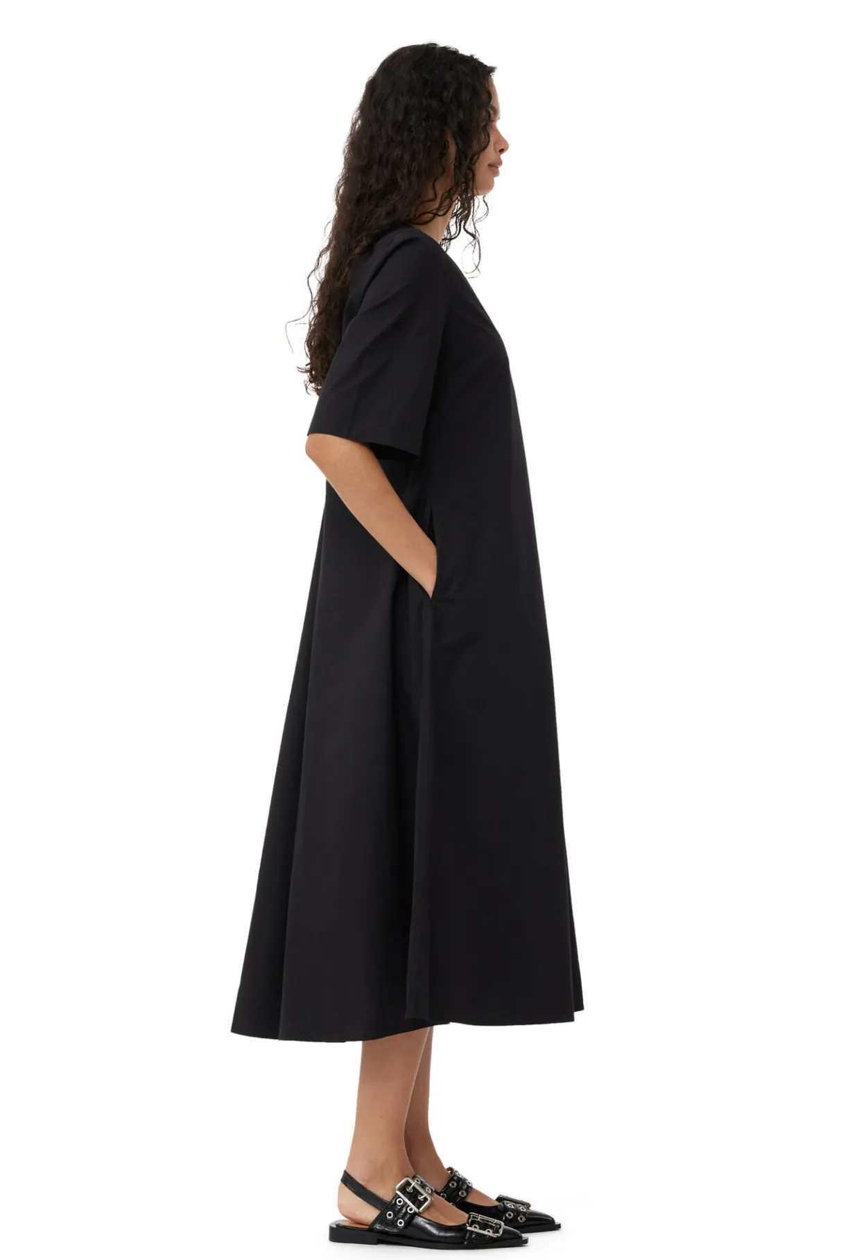 Discount GANNI Exclusive Cotton Poplin Maxi Dress Black