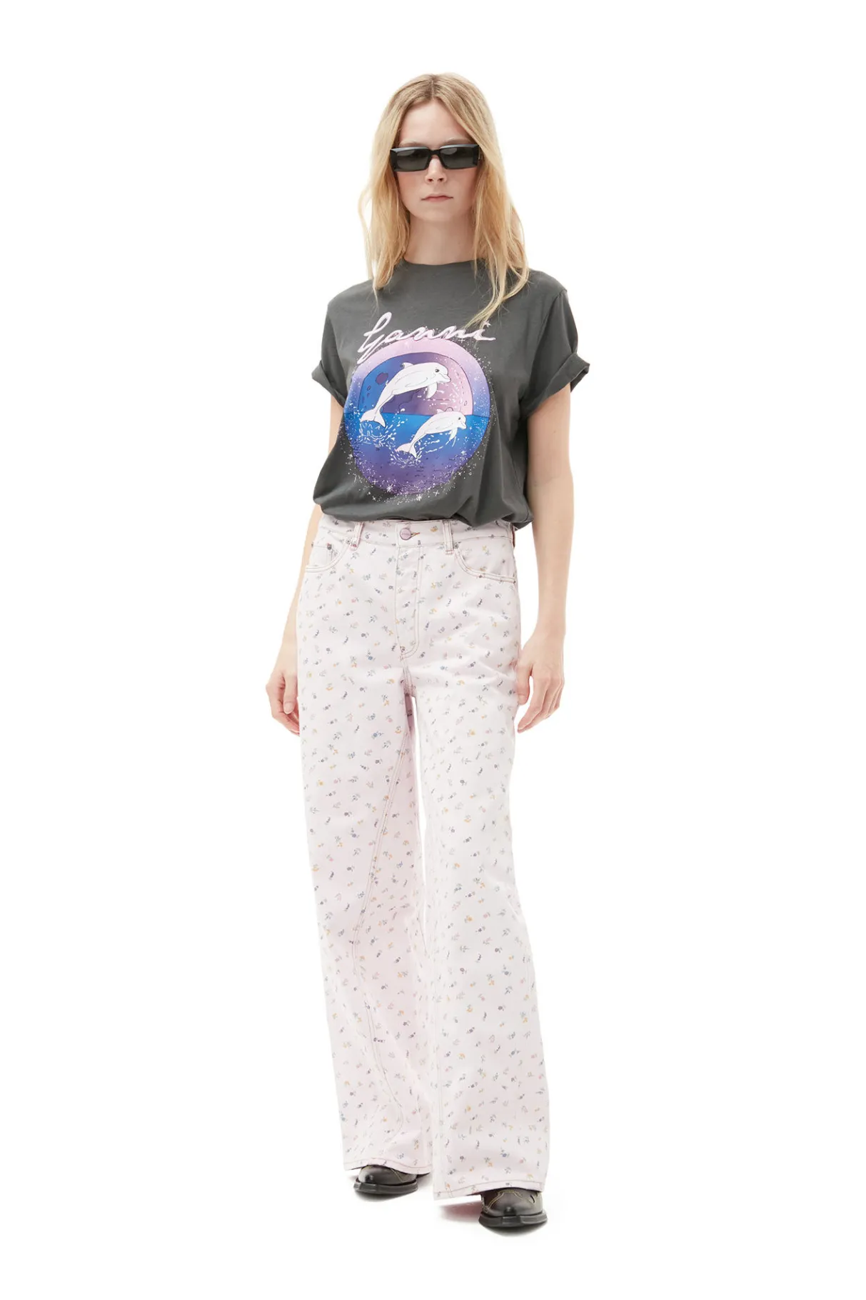 Sale GANNI Fabrics Of The Future Relaxed Dolphin T-Shirt Volcanic Ash