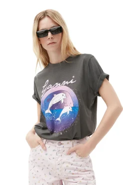 Sale GANNI Fabrics Of The Future Relaxed Dolphin T-Shirt Volcanic Ash