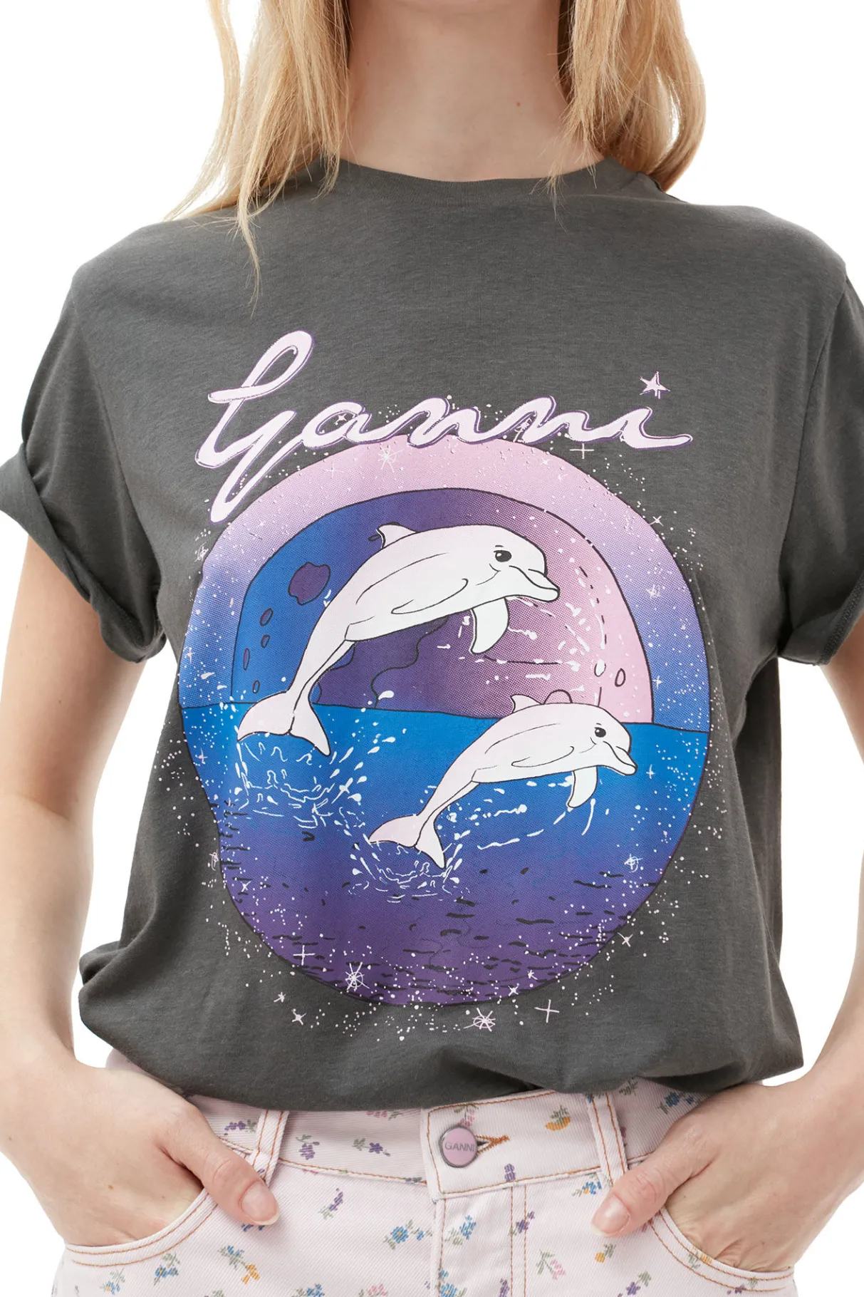 Sale GANNI Fabrics Of The Future Relaxed Dolphin T-Shirt Volcanic Ash