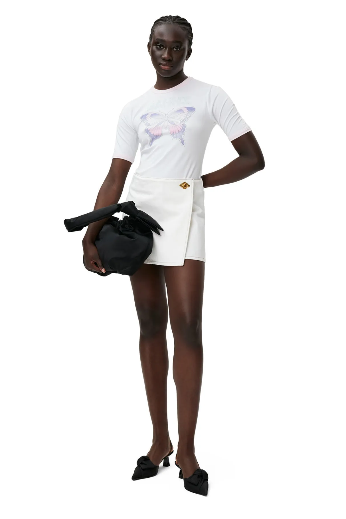 Discount GANNI Fitted Butterfly T-Shirt Bright White
