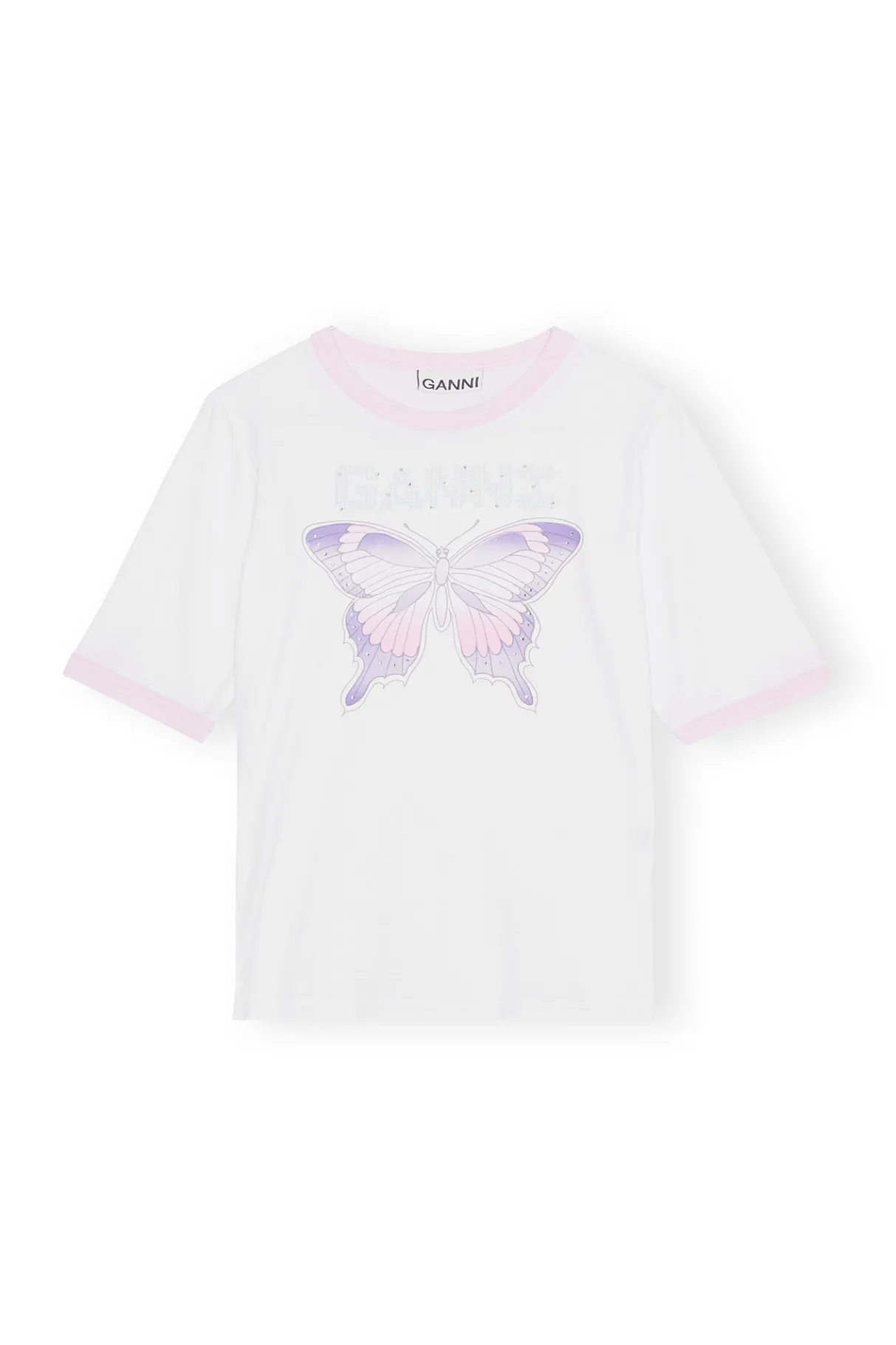 Discount GANNI Fitted Butterfly T-Shirt Bright White