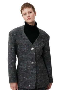 Best GANNI Fitted Wool Blazer Phantom