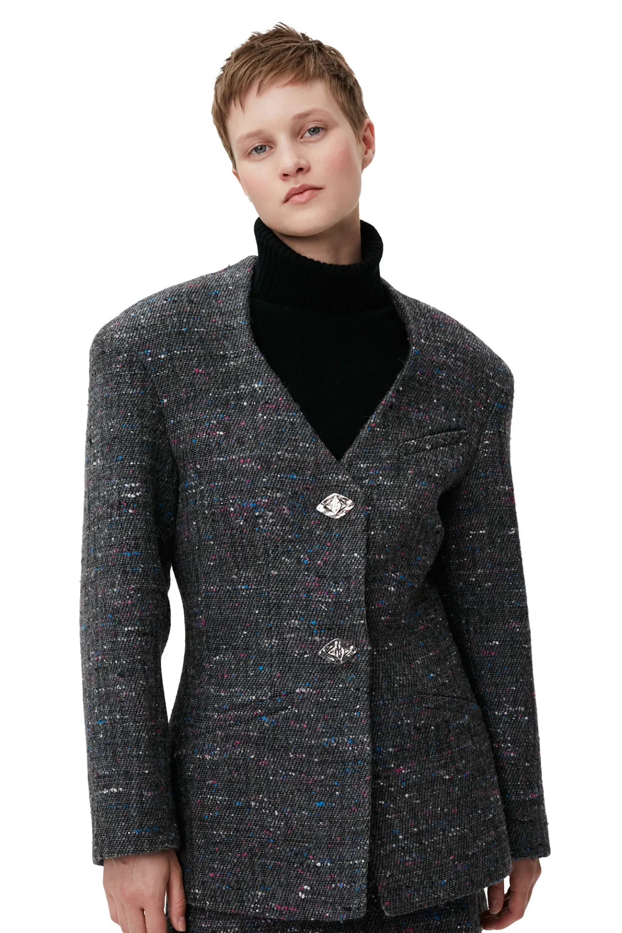 Best GANNI Fitted Wool Blazer Phantom