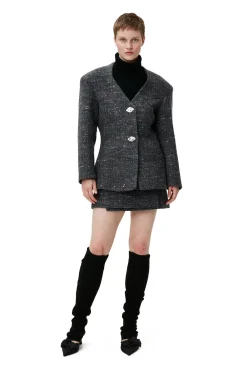 Best GANNI Fitted Wool Blazer Phantom