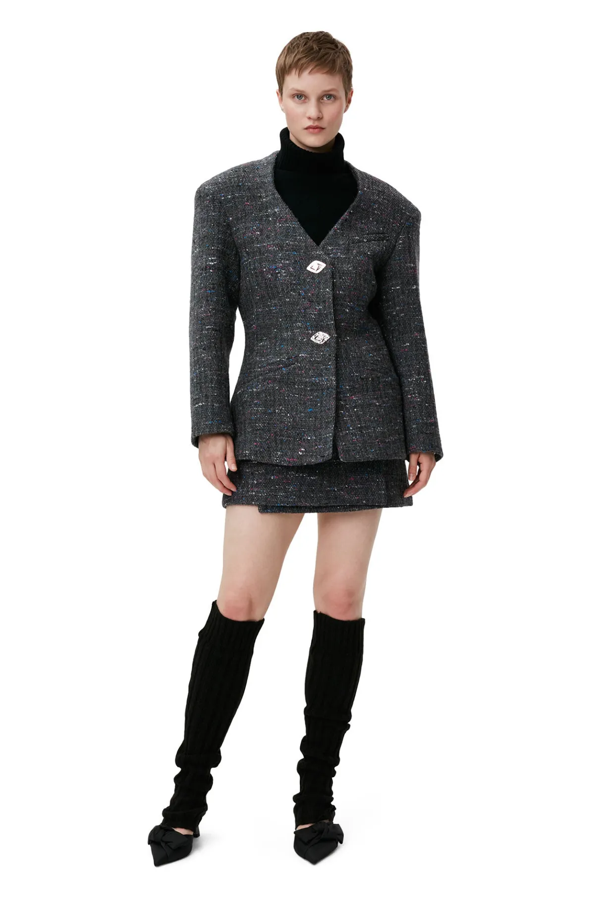 Best GANNI Fitted Wool Blazer Phantom