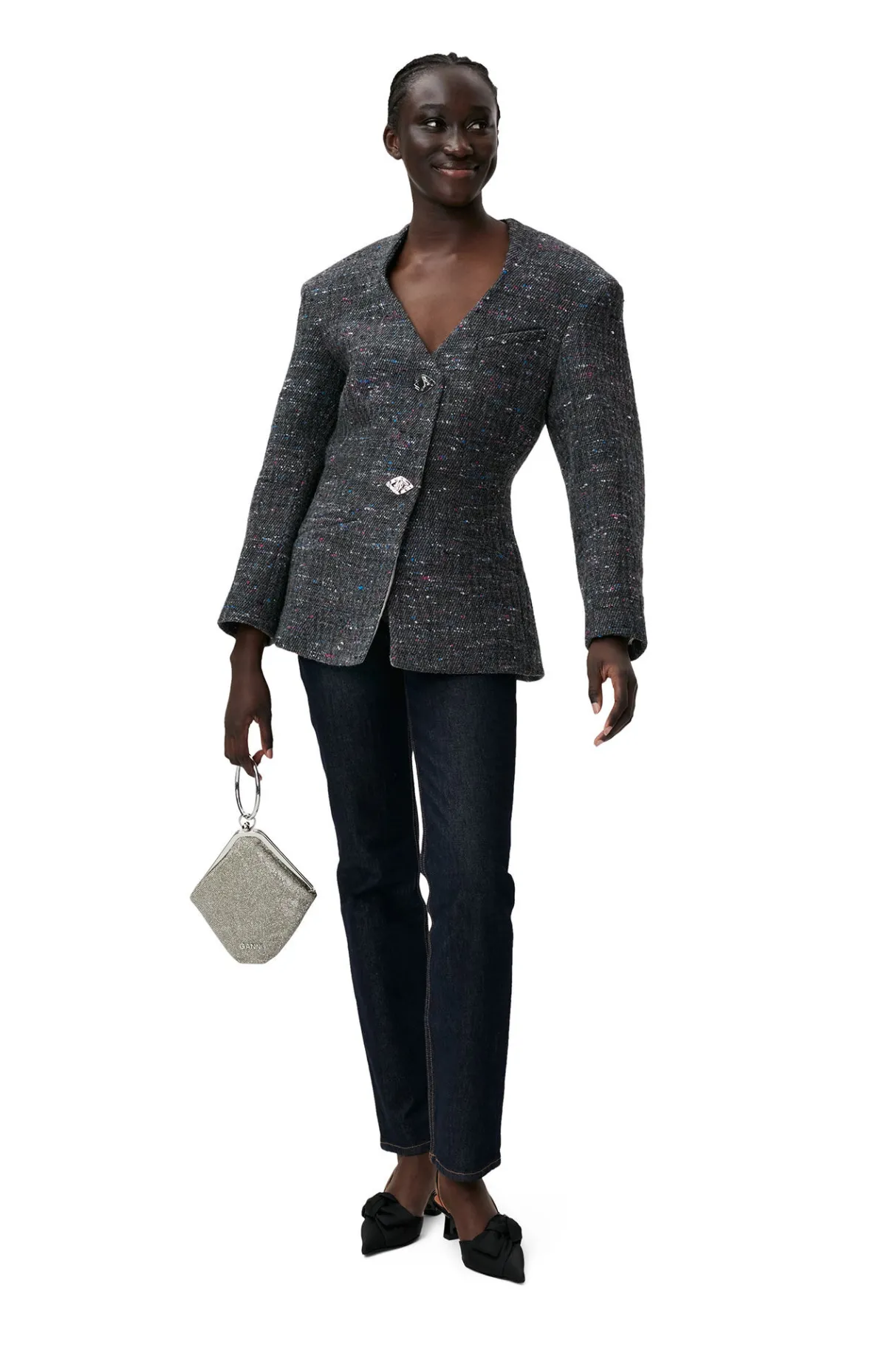 Best GANNI Fitted Wool Blazer Phantom