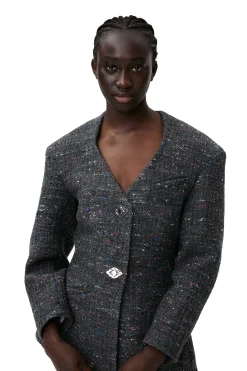 Best GANNI Fitted Wool Blazer Phantom
