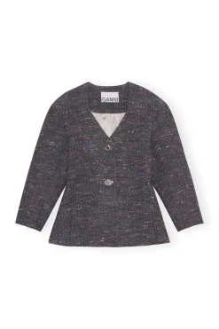Best GANNI Fitted Wool Blazer Phantom