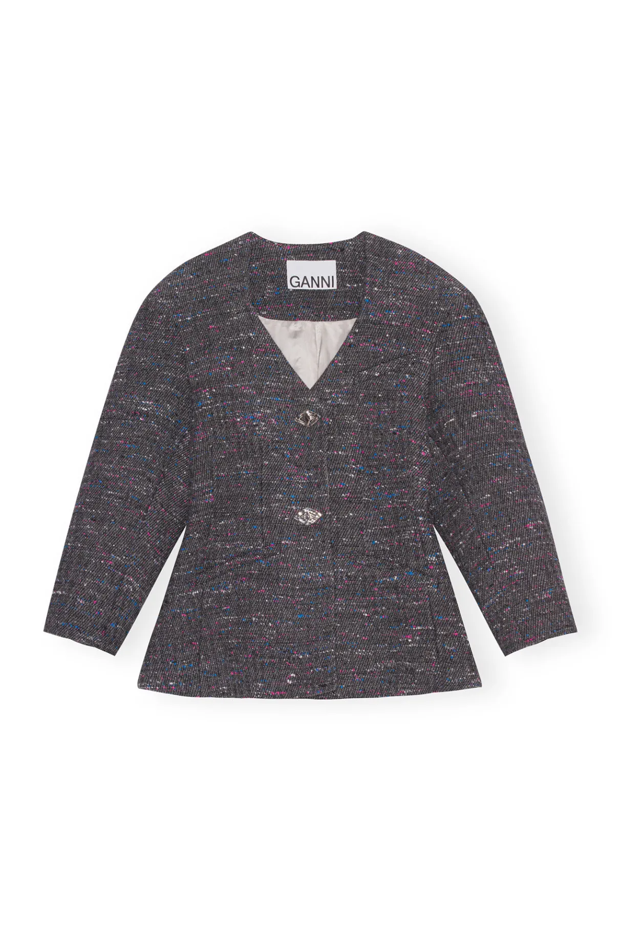 Best GANNI Fitted Wool Blazer Phantom