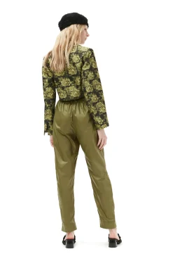 New GANNI Flower Jacquard Cropped Suiting Blazer Lemon Zest
