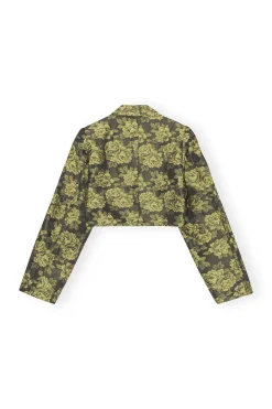 New GANNI Flower Jacquard Cropped Suiting Blazer Lemon Zest