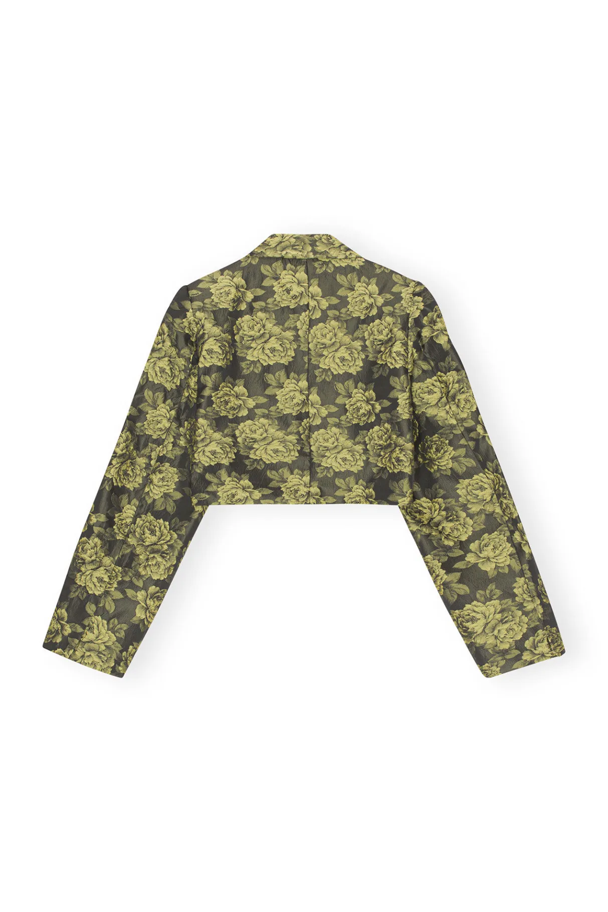 New GANNI Flower Jacquard Cropped Suiting Blazer Lemon Zest