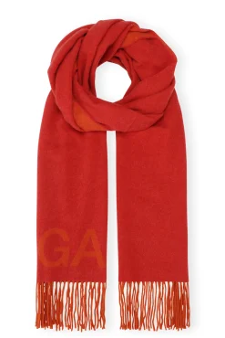 Cheap GANNI Fringed Wool Scarf Orangeade