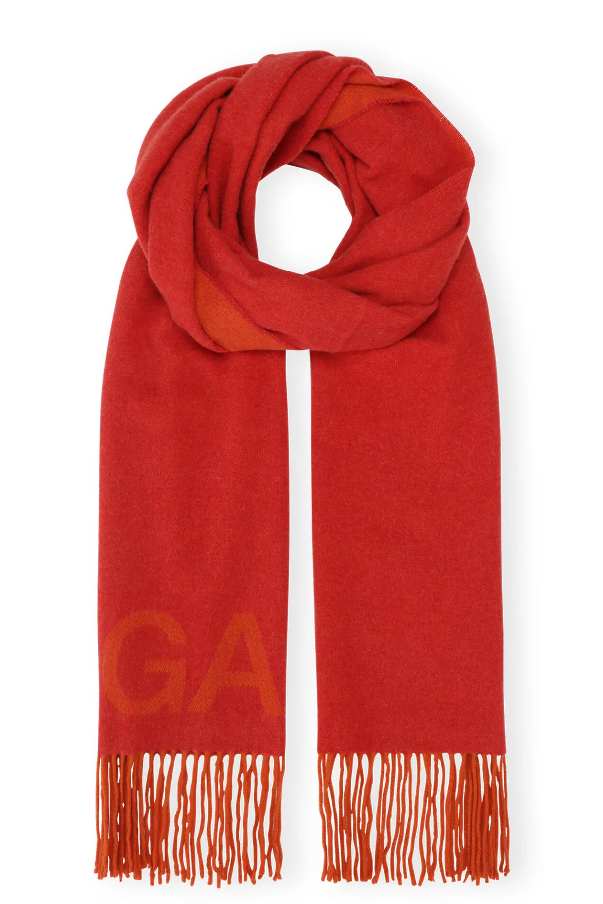Cheap GANNI Fringed Wool Scarf Orangeade
