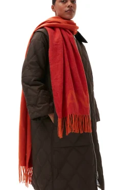 Cheap GANNI Fringed Wool Scarf Orangeade
