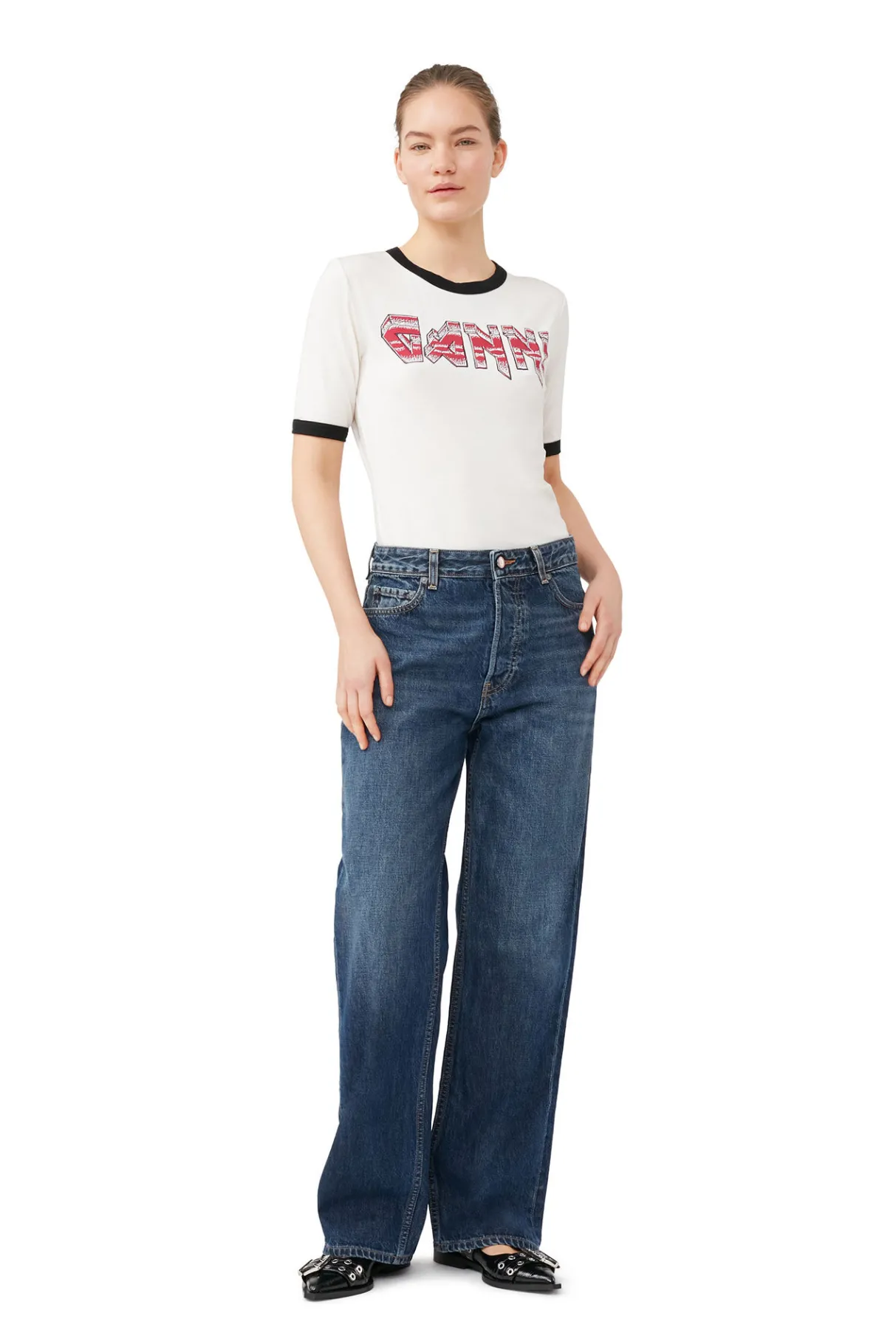 Fashion GANNI Fitted T-Shirt Egret