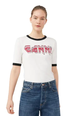 Fashion GANNI Fitted T-Shirt Egret