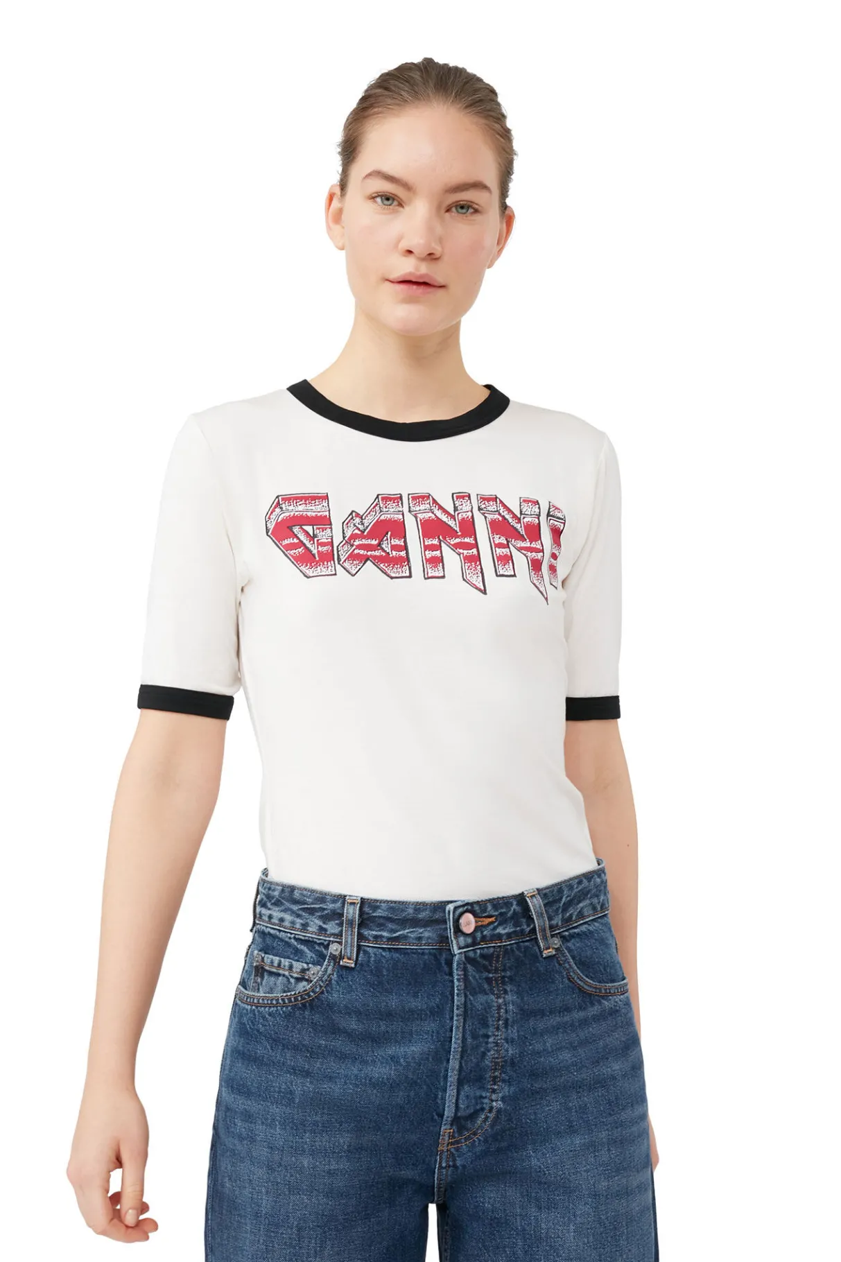 Fashion GANNI Fitted T-Shirt Egret