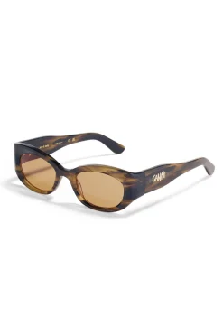 Shop GANNI X Ace & Tate Xena Sunglasses Tobacco Brown