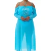 Best Sale GANNI X Ester Manas Mesh Off Shoulder Dress Bachelor Blue