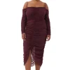 Best GANNI X Ester Manas Mesh Off Shoulder Gather Dress Port Royale