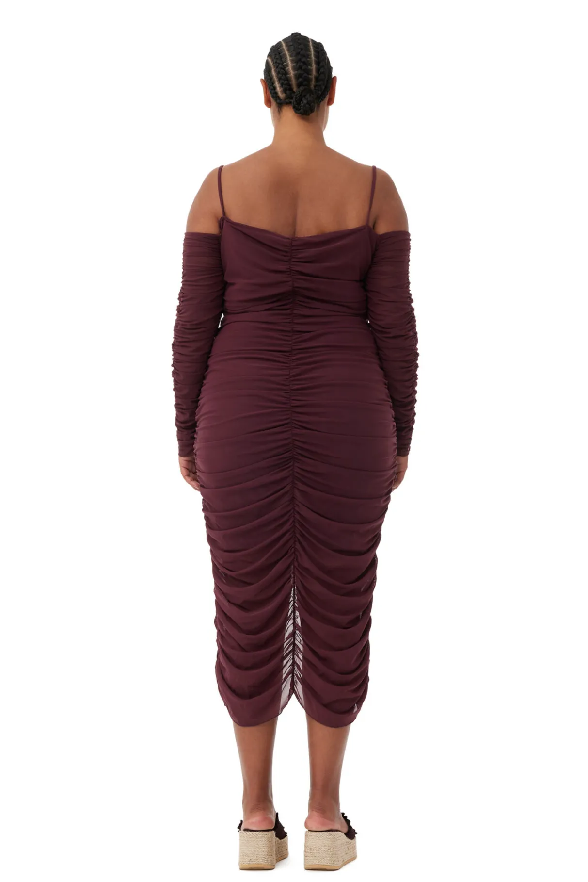 Best GANNI X Ester Manas Mesh Off Shoulder Gather Dress Port Royale