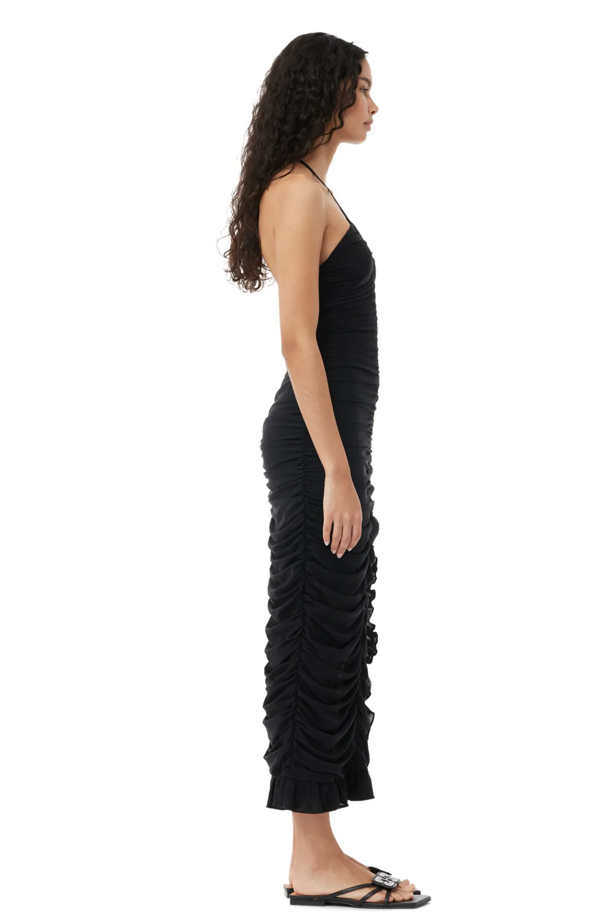 Hot GANNI X Ester Manas Mesh Halterneck Gather Dress Black