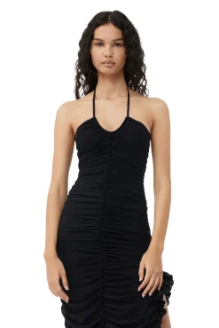 Hot GANNI X Ester Manas Mesh Halterneck Gather Dress Black
