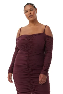 Best GANNI X Ester Manas Mesh Off Shoulder Gather Dress Port Royale