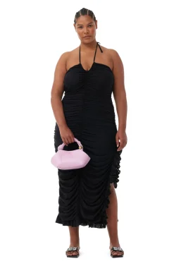 Hot GANNI X Ester Manas Mesh Halterneck Gather Dress Black