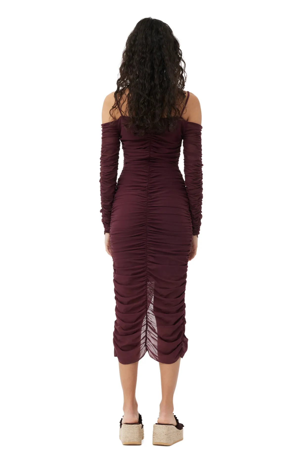Best GANNI X Ester Manas Mesh Off Shoulder Gather Dress Port Royale